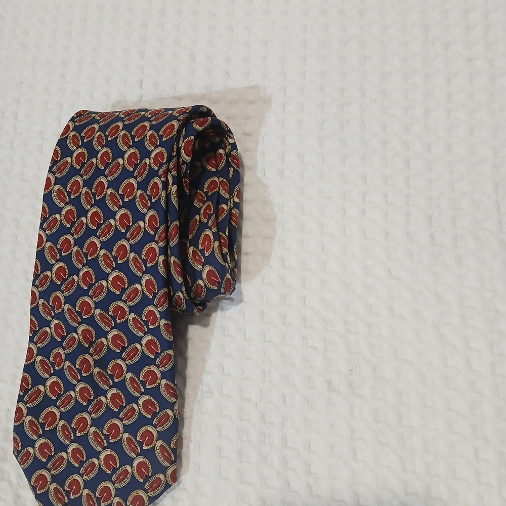 Brooks Brothers Makers Mens Navy Blue Red Horseshoe Silk Necktie Made in USA